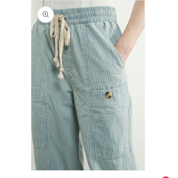 Striped Light Blue Drawstring Pants - Picture 3 of 9